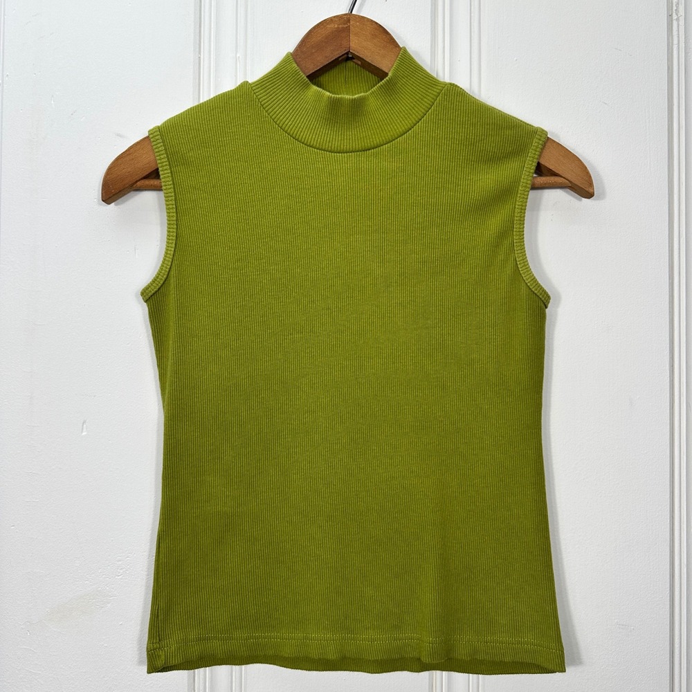 Vintage David Hollis Green Mock Neck Sleeveless Ribbed Top Made Israel M